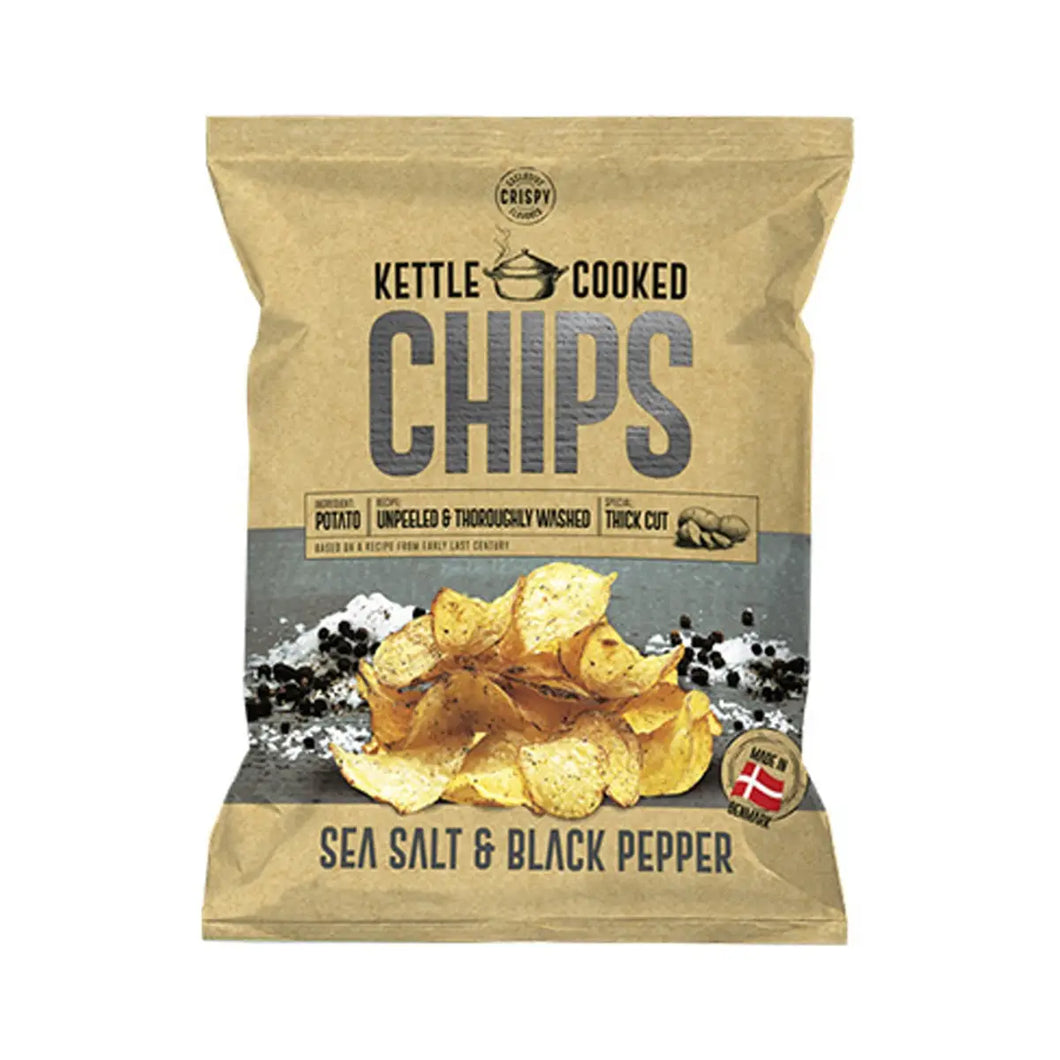 Kettle Cooked Chips Snacks Crispy Salt & Black Pepper