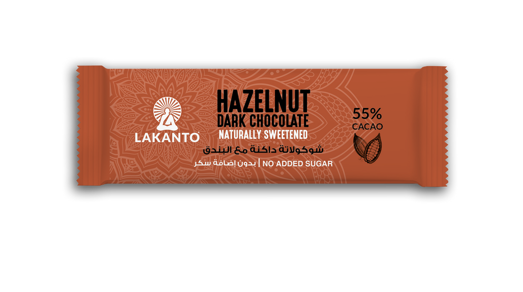 LAKANTO Hazelnut Dark Chocolate 55% - Sugar Free - Bar 30g