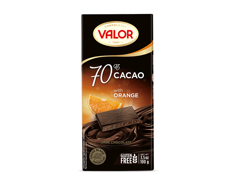 VALOR 70% Cacao DARK CHOCOLATE WITH ORANGE 100G