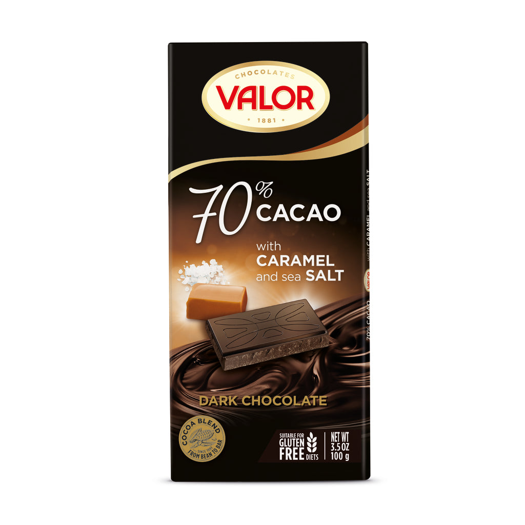 VALOR 70% DARK CHOCOLATE WITH CARAMEL & SEA SALT 100G